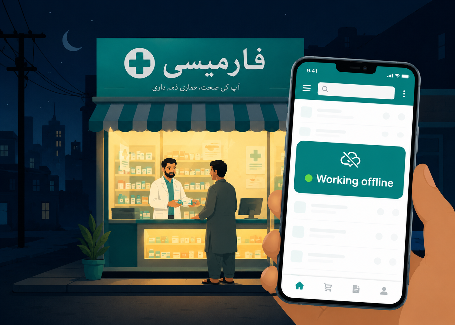 Pharmacy glowing during load shedding with offline POS